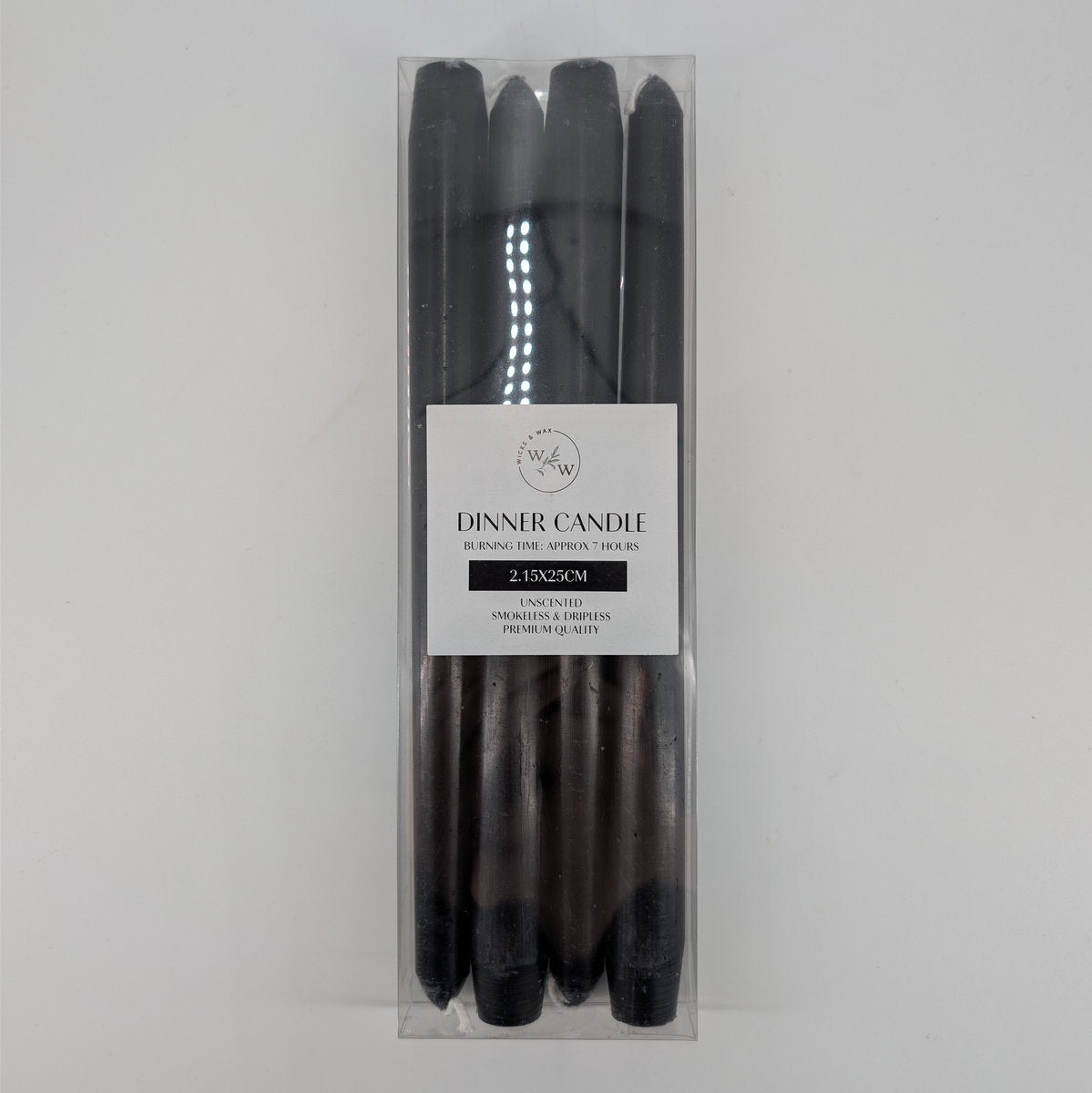 15x25cm Taper Candle - Black 4pc