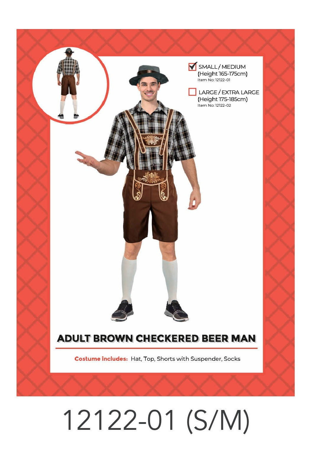 Adult Brown Checkered Beer Man Costume S/M image 0