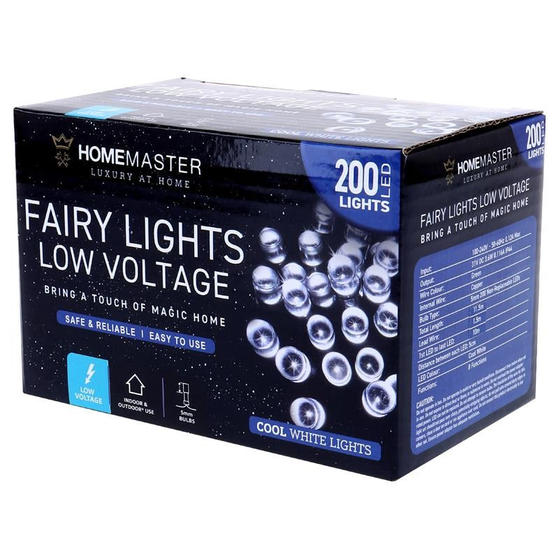 Fairy Light Low Voltage 200LED 11.5m Total Length Cool White 8 Function image 0