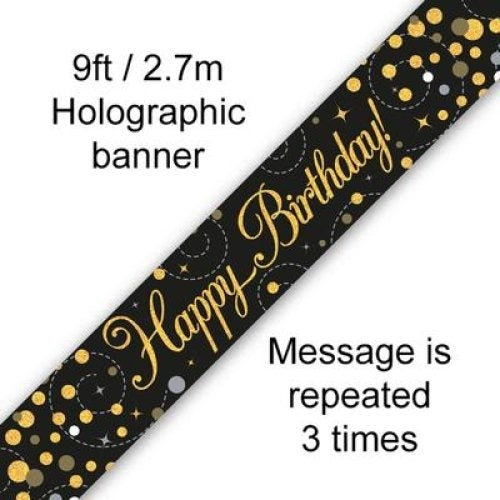 Sparkling Fizz Black/Gold Happy Birthday Banner 2.7m