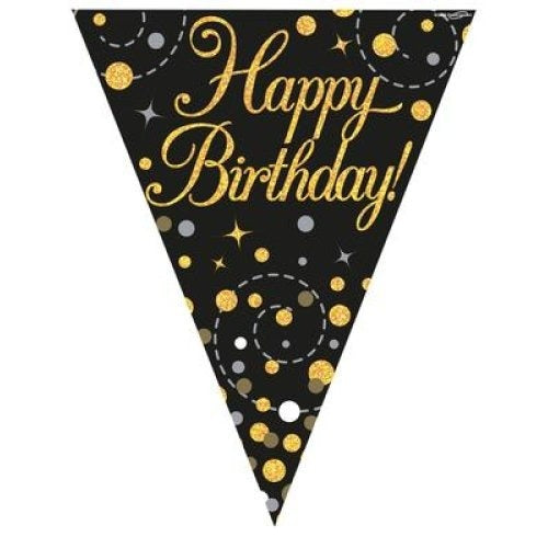 Flag Bunting Spark Fizz Black Happy Birthday