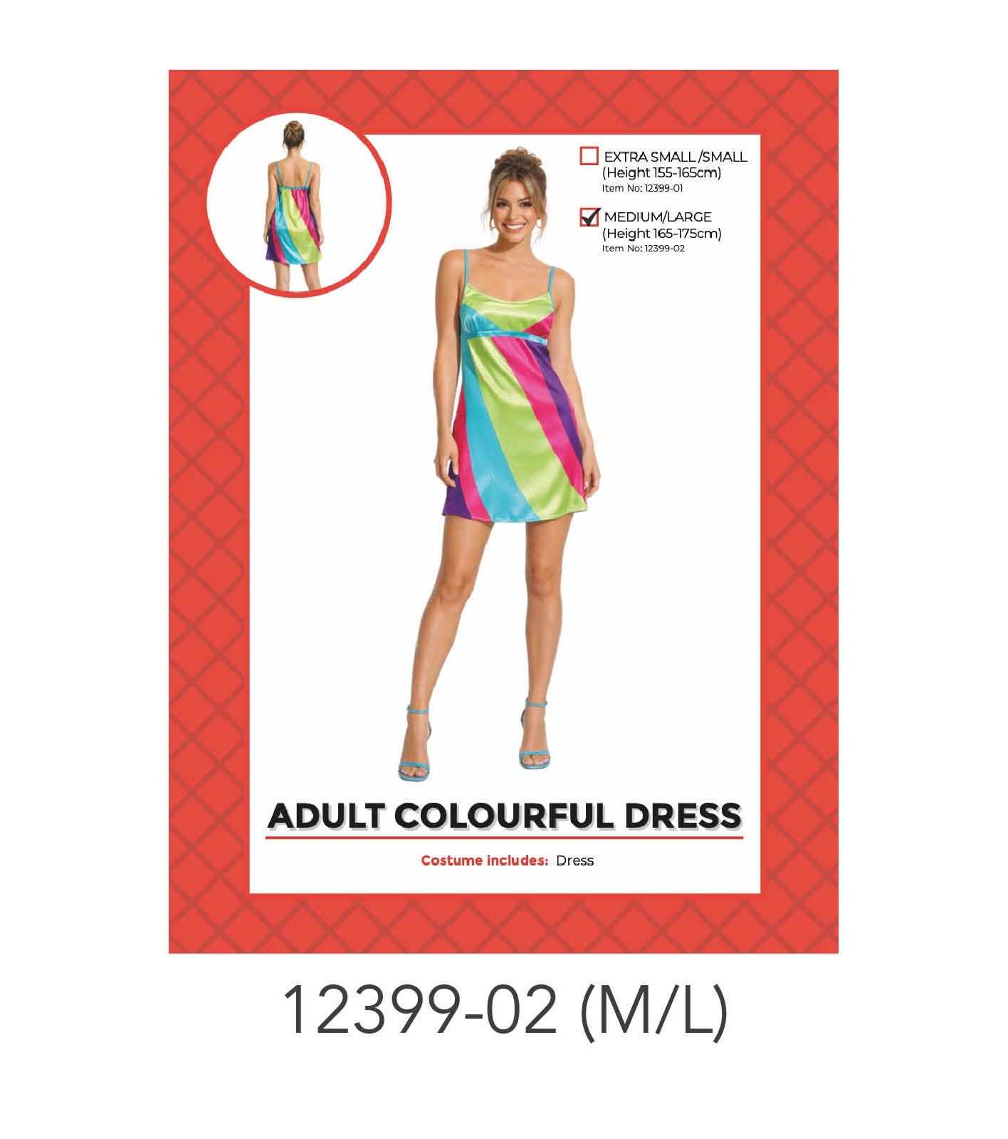 Adult Colourful Dress Costume (M/L)