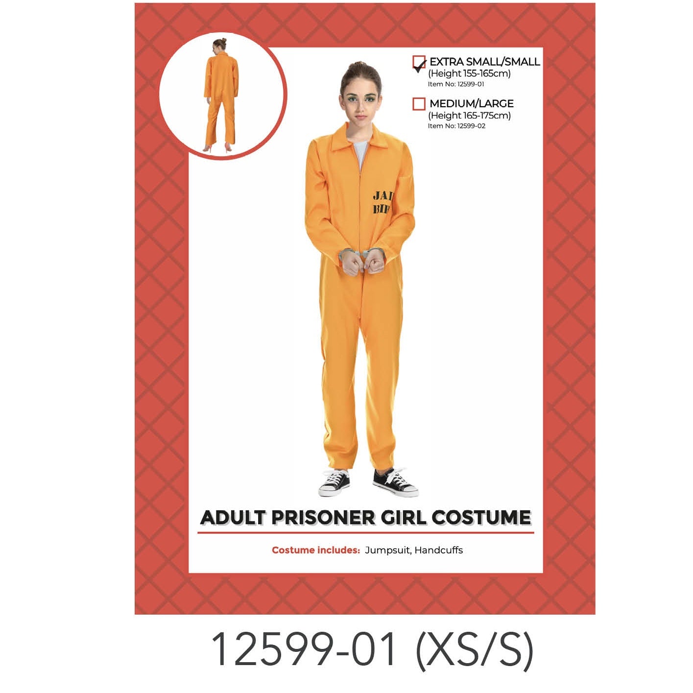 Adult Orange Prisoner Jumpsuit Ladies XS/S