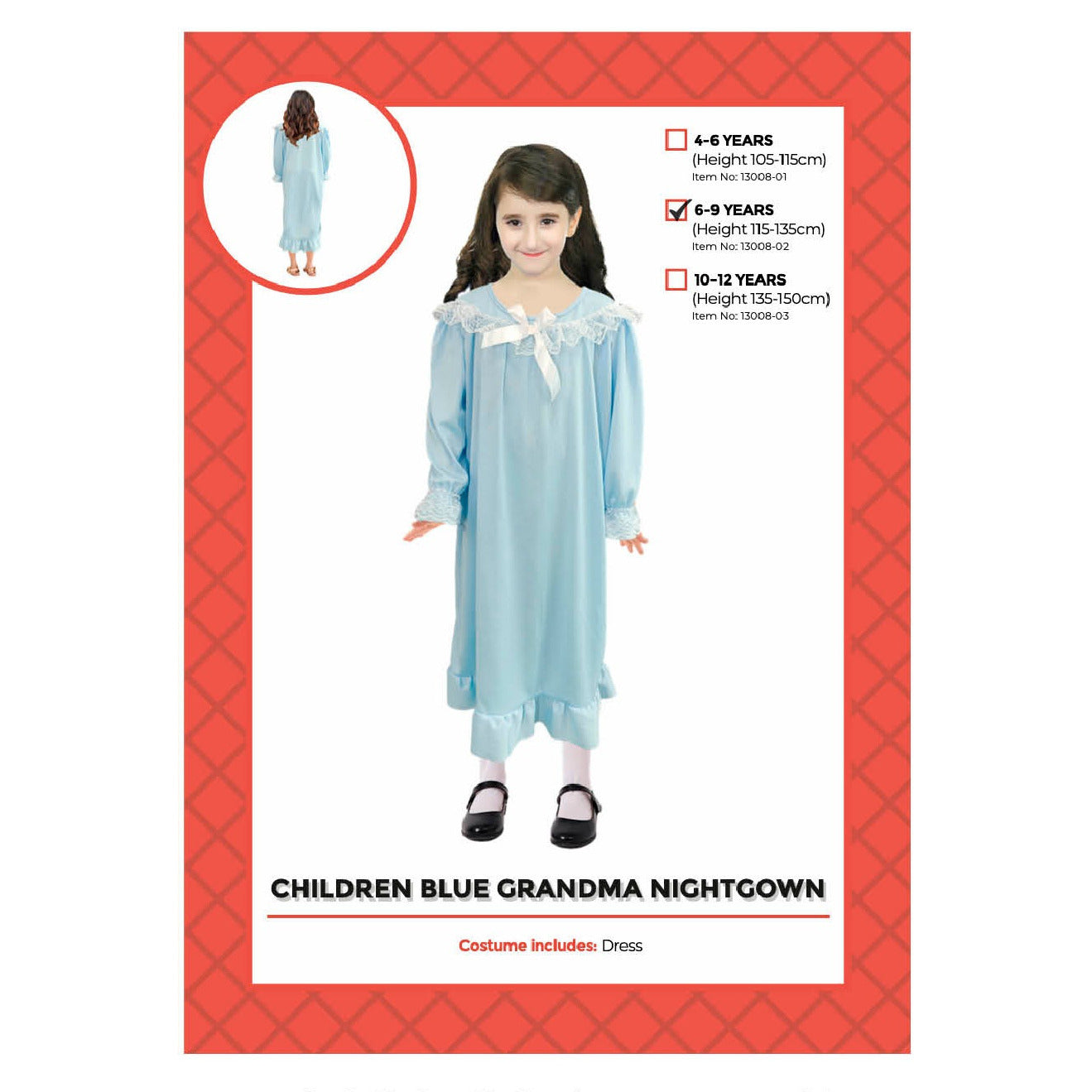 Childrens Grandma Costume (Blue Dress) (7-9 years)