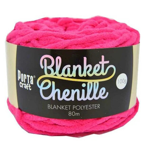 Chenille Blanket Yarn 100g 80m Solid Hot Pink