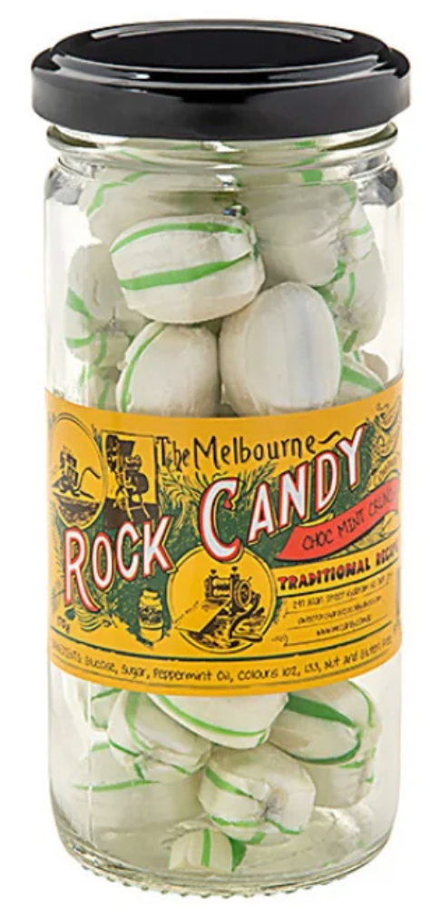 The Melbourne Rock Candy Choc Mint Crunch Glass Jar 170g