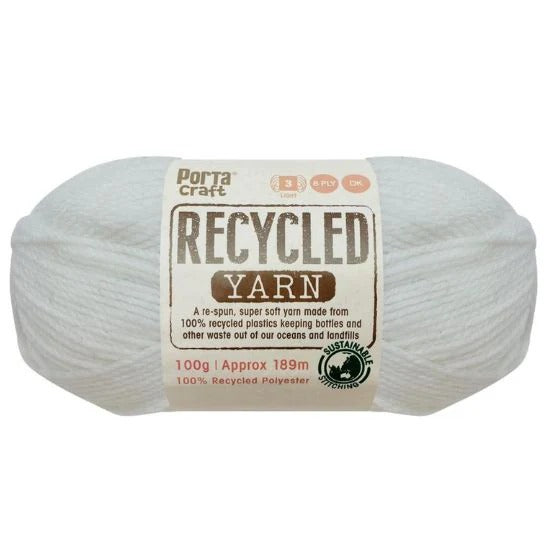 Recycled Yarn 100g 189m 8ply Solid Vintage White