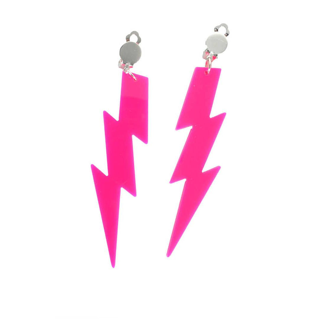 80S Lightning Earrings clip on (Hot Pink) image 0