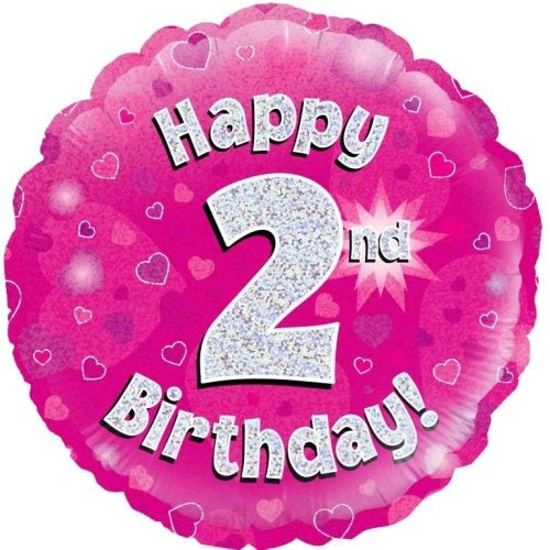 Foil Balloon 45cm Pink Holo Happy Birthday #2