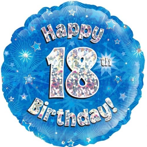 Foil Balloon 45cm Blue Holo Happy Birthday #18