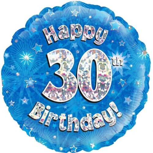 Foil Balloon 45cm Blue Holo Happy Birthday #30