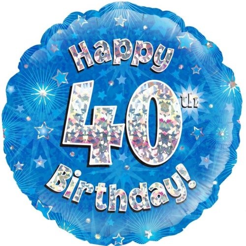 Foil Balloon 45cm Blue Holo Happy Birthday #40