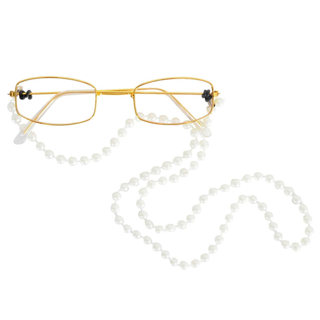Gold Rim Grandma Glasses with Pearl Chain