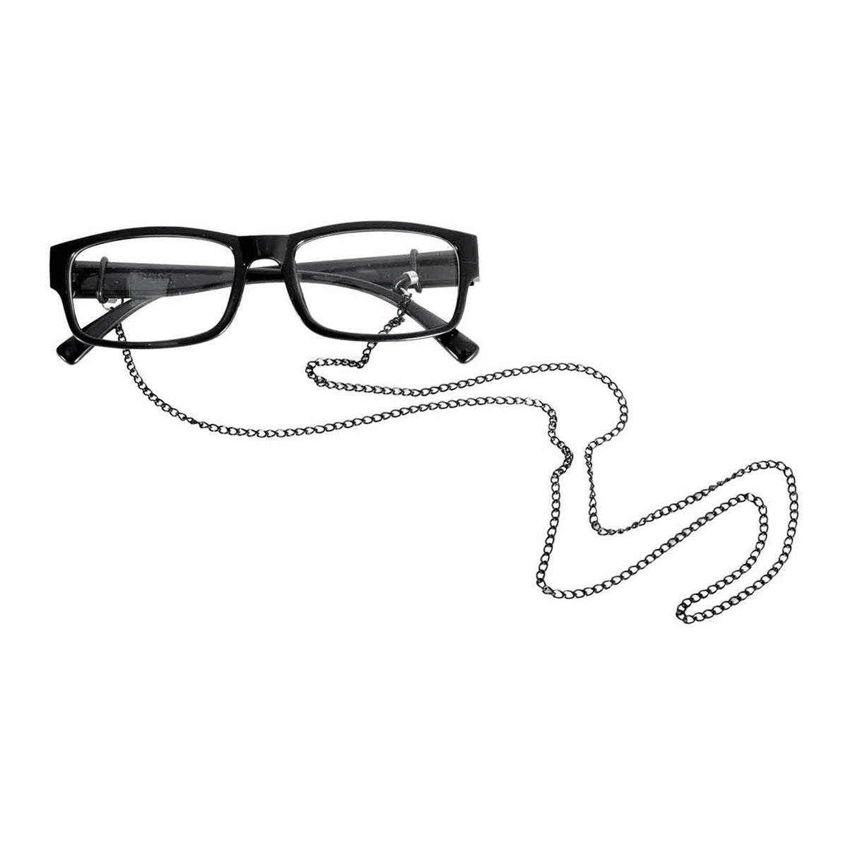 Black Rim Glasses with Black Chain