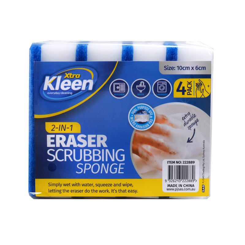 Eraser Block with Scourer 2in1 - 6cm x 10cm - 4pk
