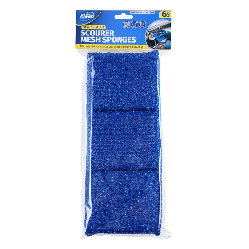 Mesh Sponge Scourer 11cm x 8cm x 1.5cm - 6pk - Blue
