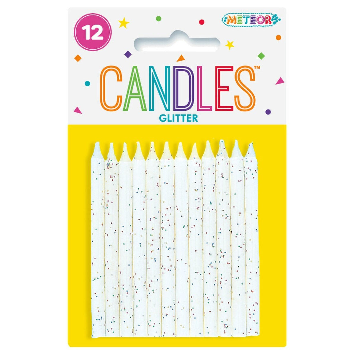 12 GLITTER CANDLES - WHITE image 0