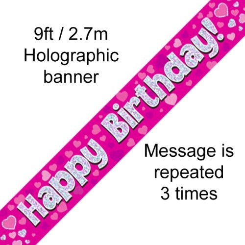 PINK HOLOGRAPHIC BIRTHDAY BANNER 2.7M image 0