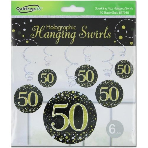 Sparkling Fizz Black & Gold Hanging Swirl #50 Pk6 image 0