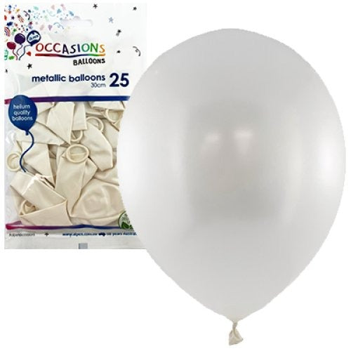 Metallic 30cm Latex Balloons 25pk - White image 0