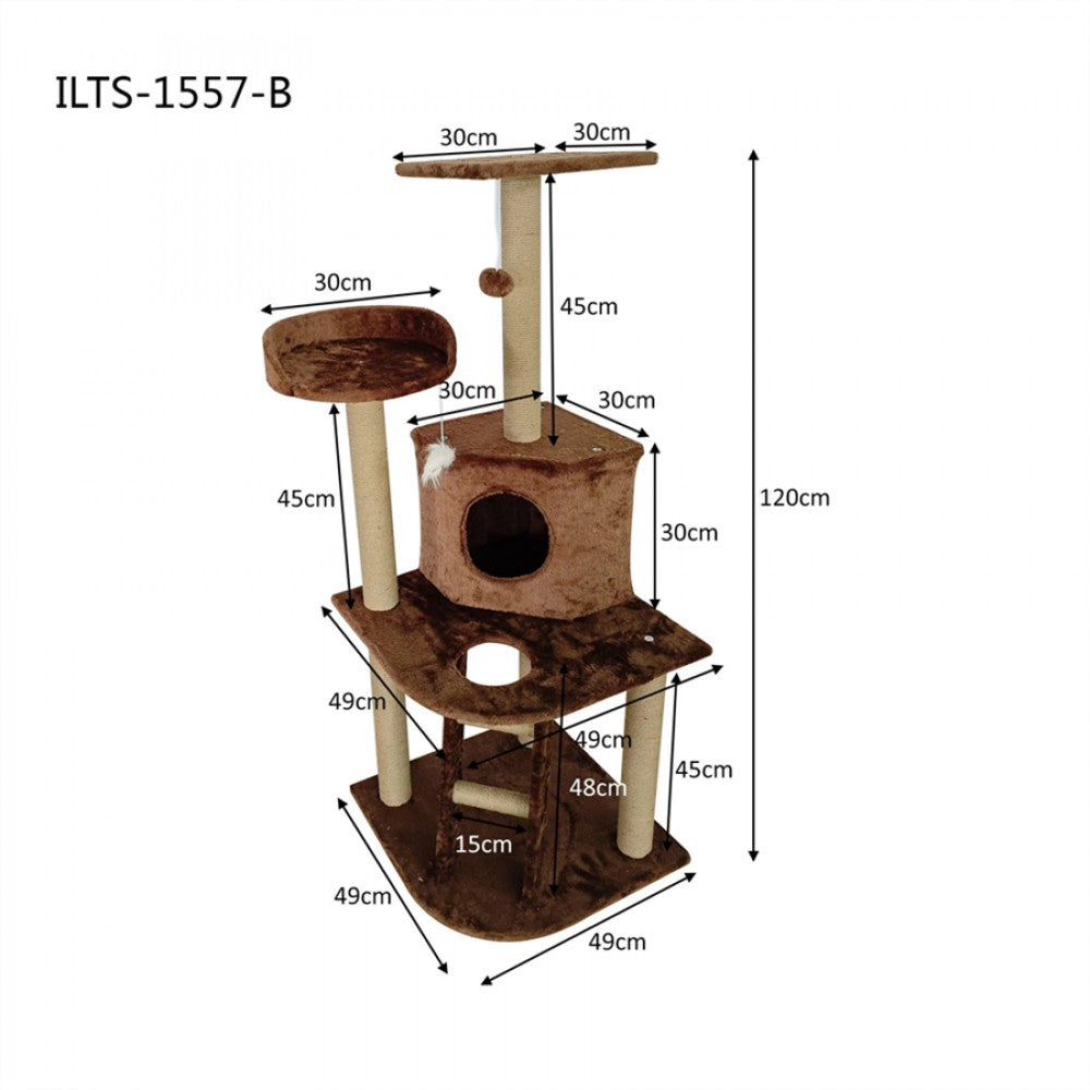 Purrfect Cat Corner Side Cat Pole Multi Level 50*50*120cm Brown image 0