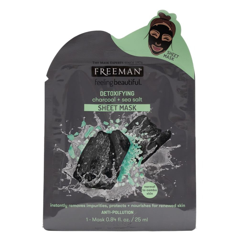 FREEMAN PK1 25mL SHEET MASK DETOXIFYING CHARCOAL AND SEA SALT NORMAL TO COMBO SKIN