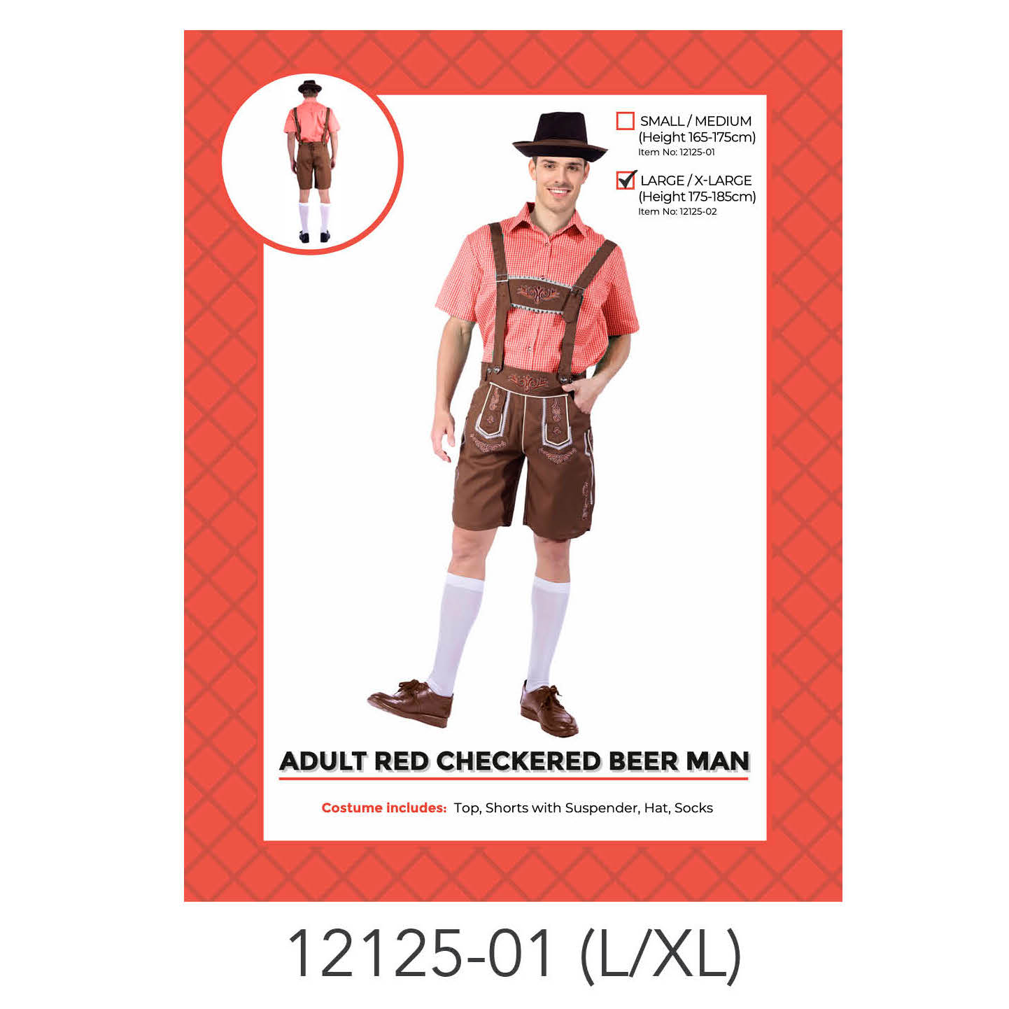 Adult Beer Man Costume (red checkered) L/XL image 0