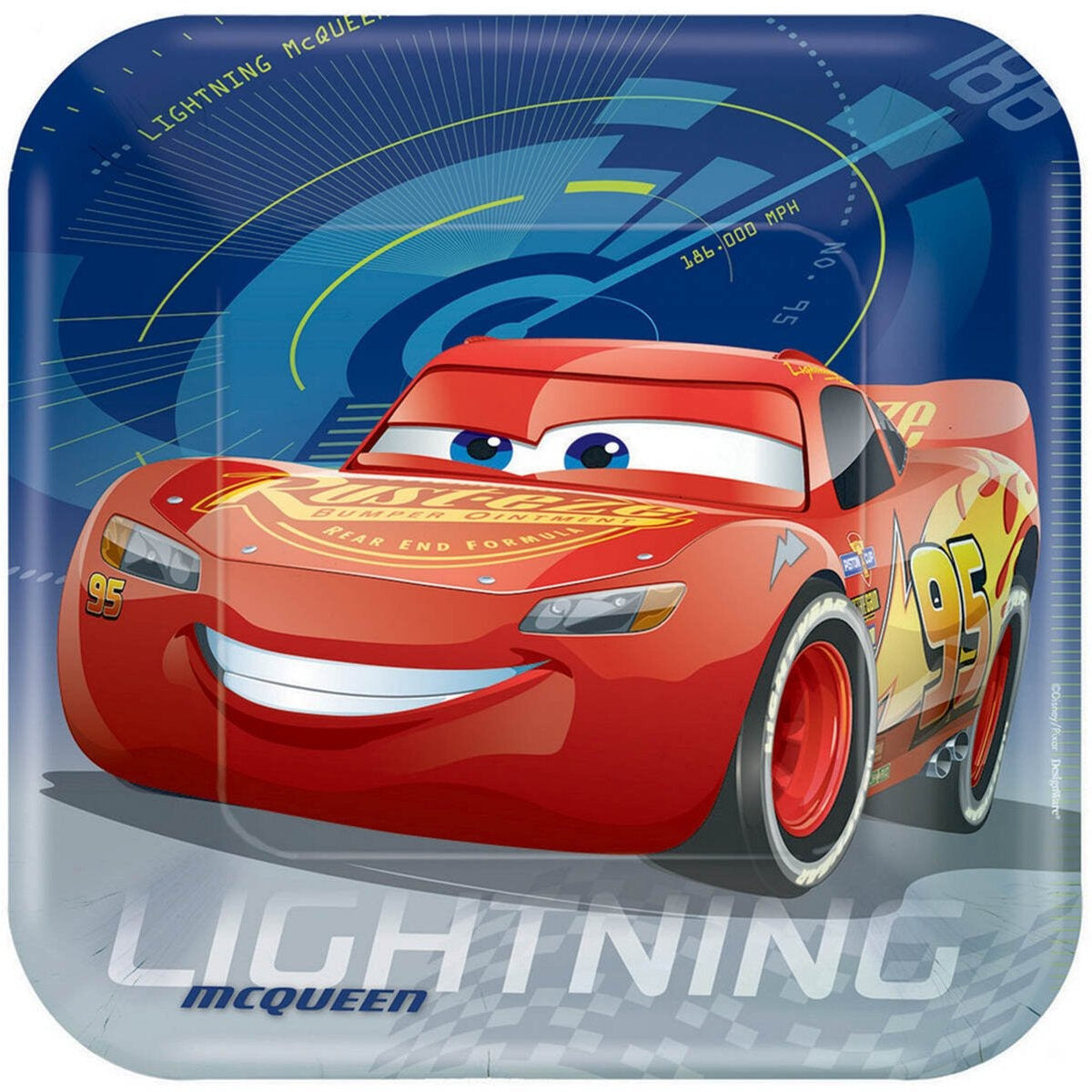 8 Cars 3 9in/23cm Square Paper Plates
