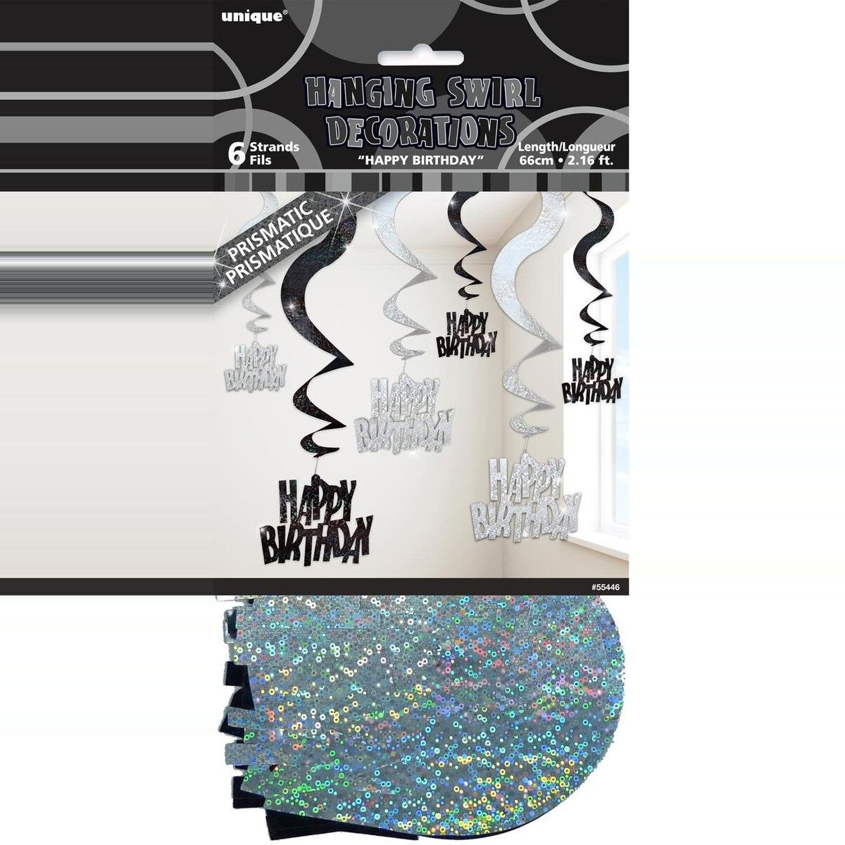 Glitz Black 6pk Hanging Decorations 1.5M #Happy Birthday