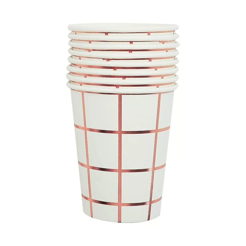 Rose Gold Check Paper Cups