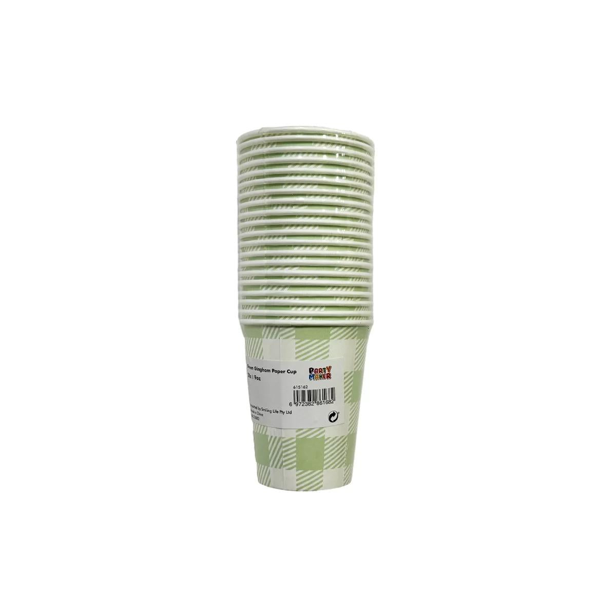 Green Gingham 20pk Paper Cups