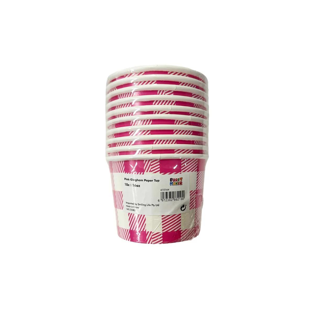 Pink Gingham 10pk Paper Tubs