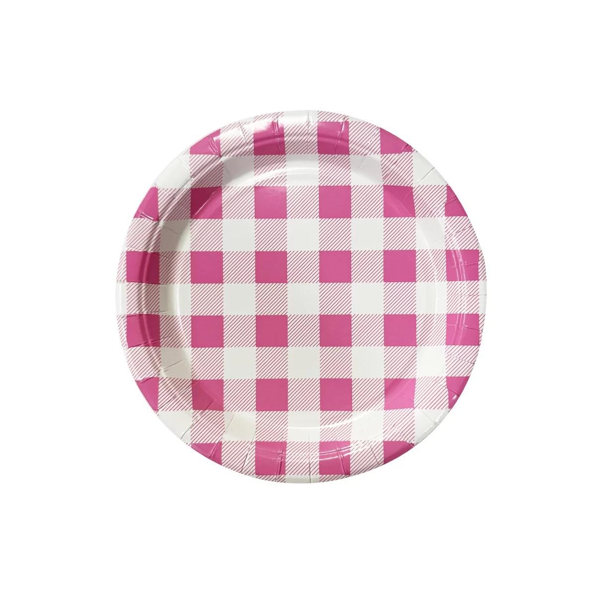 Pink Gingham 17cm 20pk Paper Plates