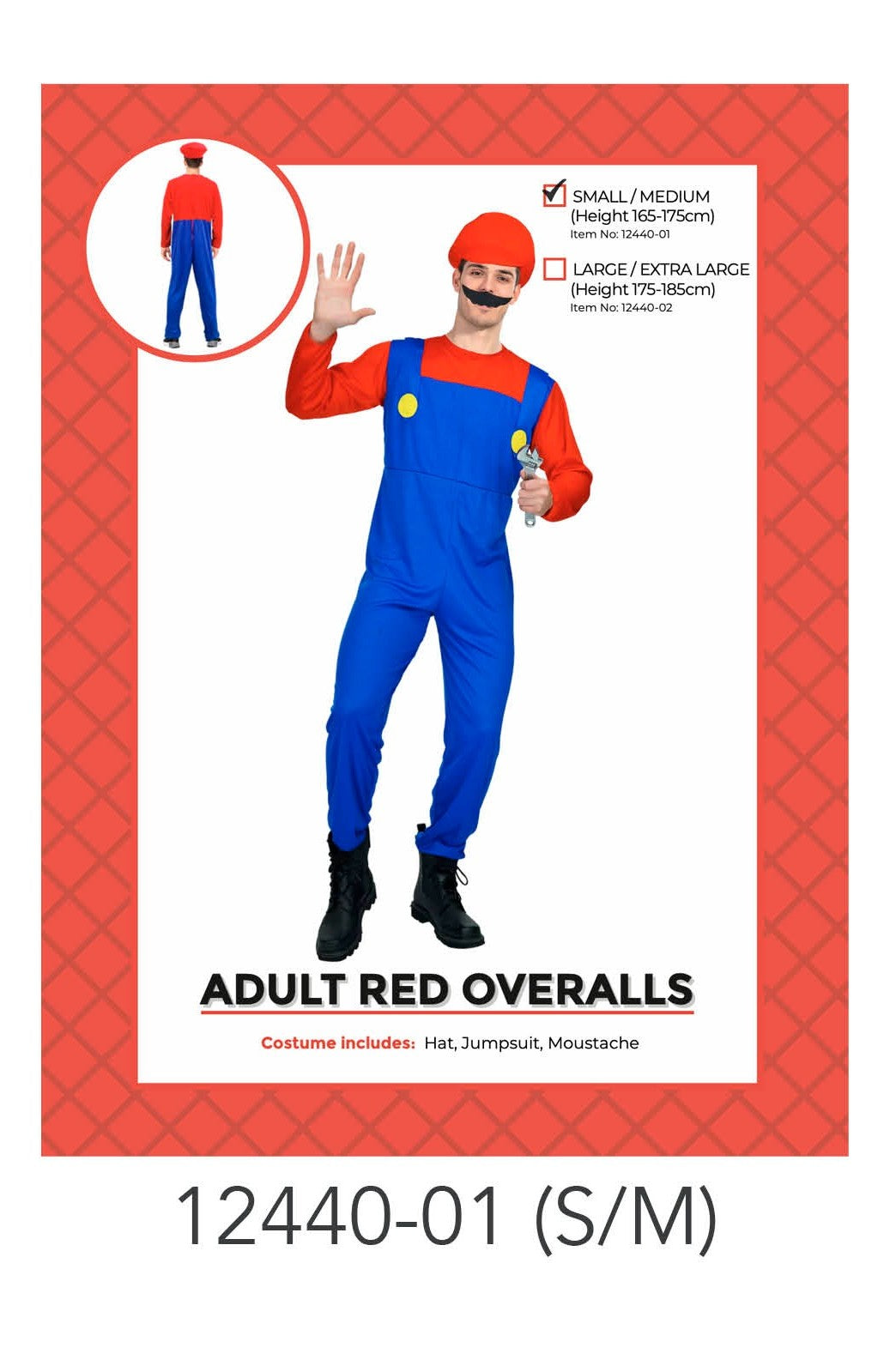 Adult Red Plumber Costume S/M image 0