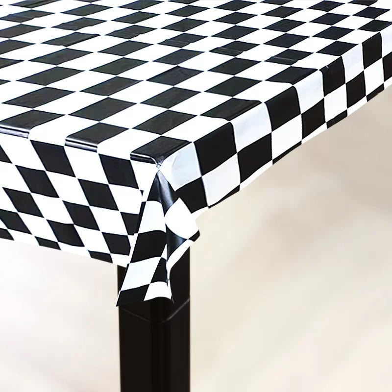 Black & White Checkered Tablecloth 1.8x1.3m