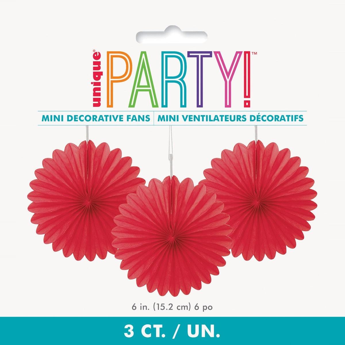 Decorative Fans 15cm 3pk - Red