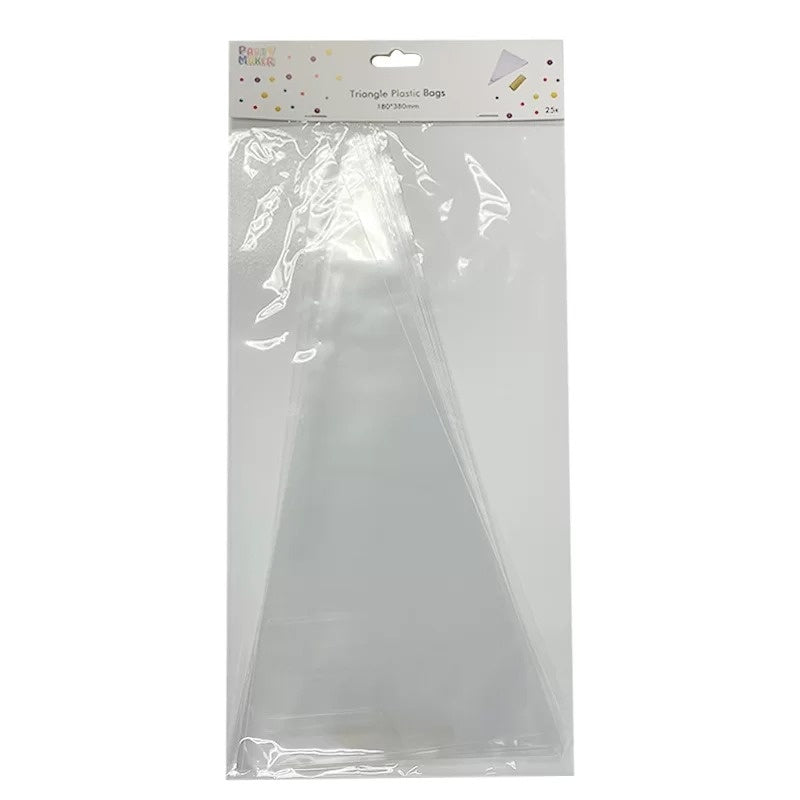 Triangle Plastic Bags With Gold Tie 25pk 18X38cm