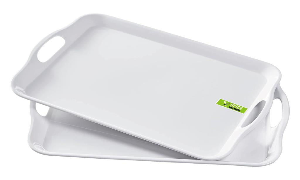White Melamine Serving Tray W/Handles - 41.3CM x 29CM x 2.5CM