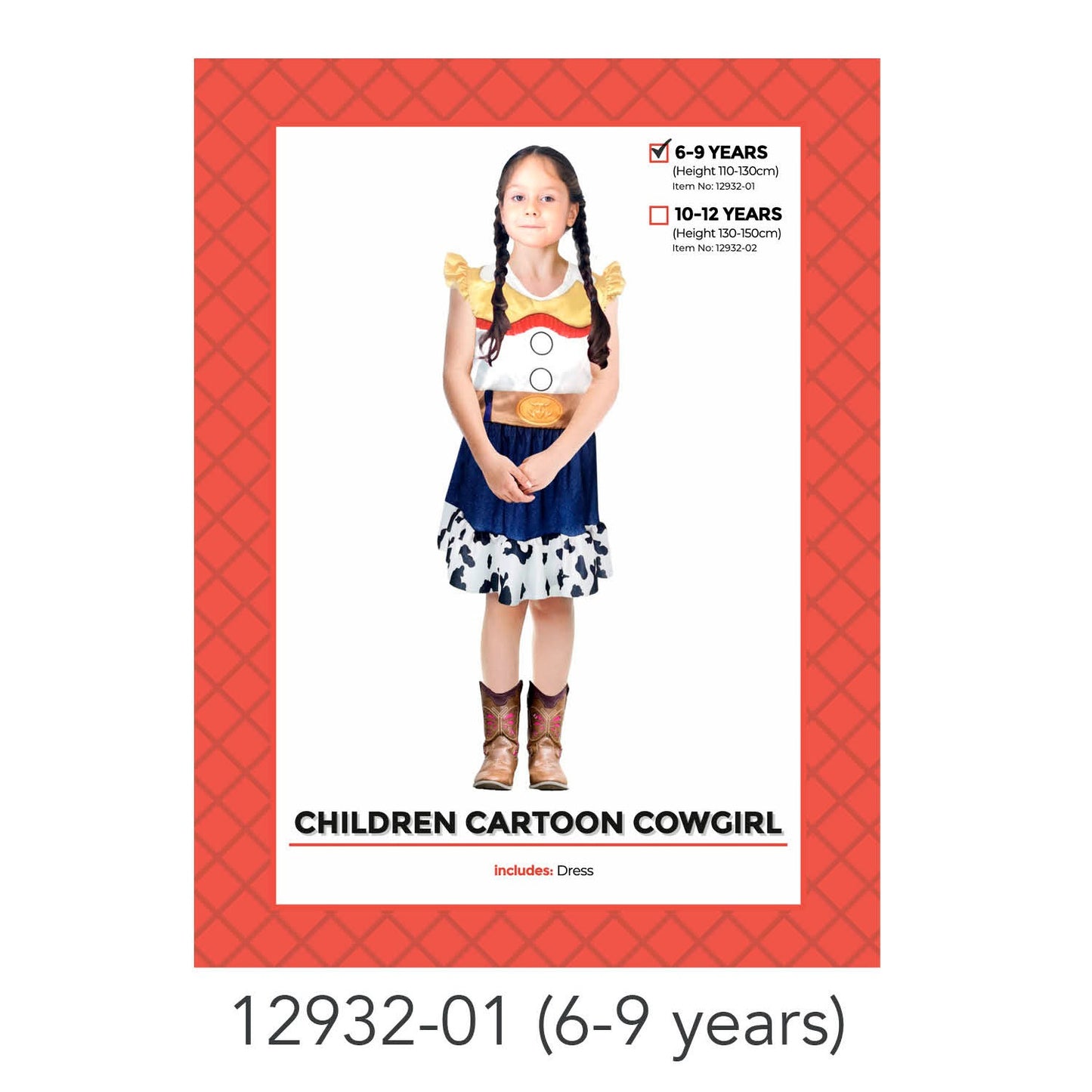 Children Cartoon Cowgirl Costume 6-9 Yrs image 0