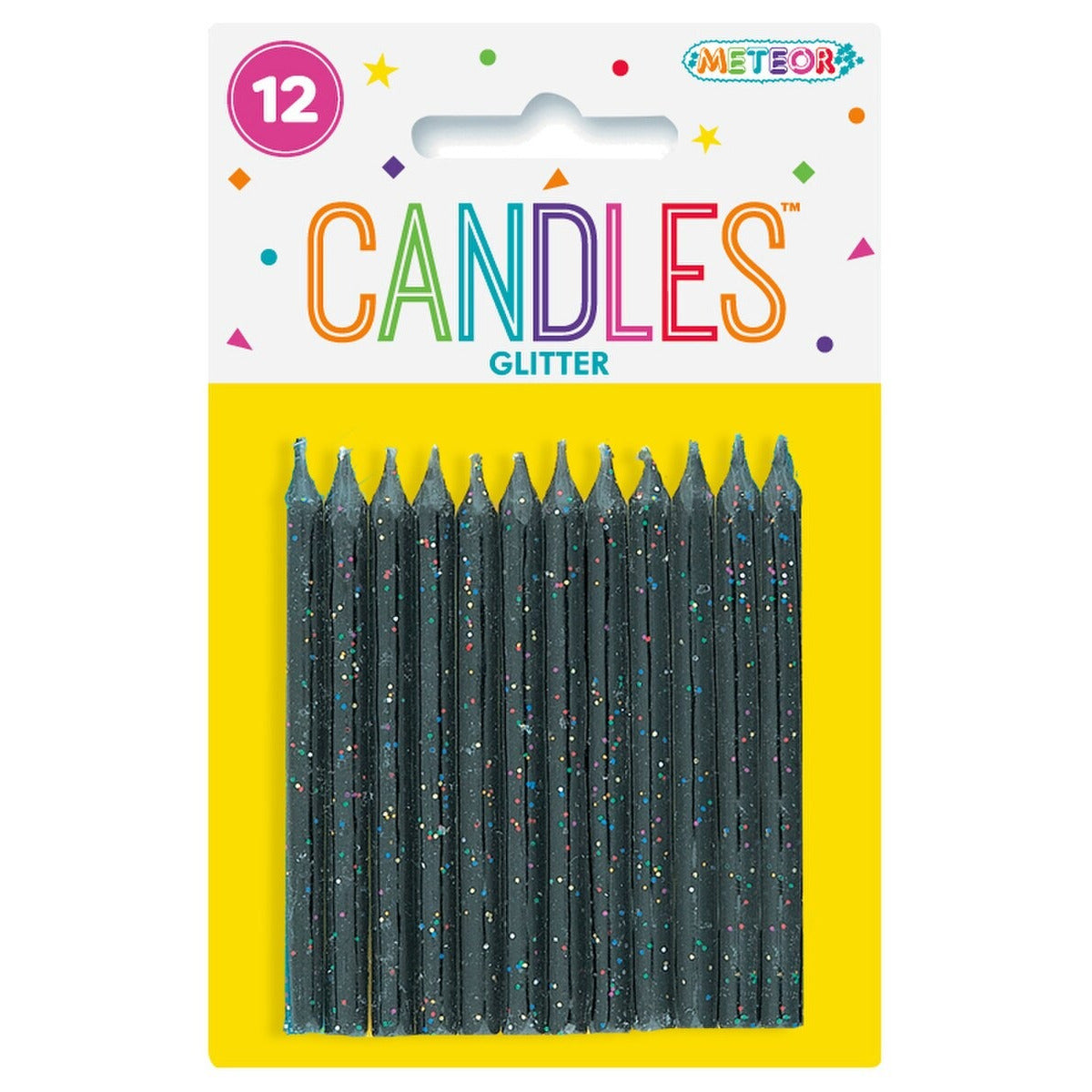 12 GLITTER CANDLES - BLACK image 0