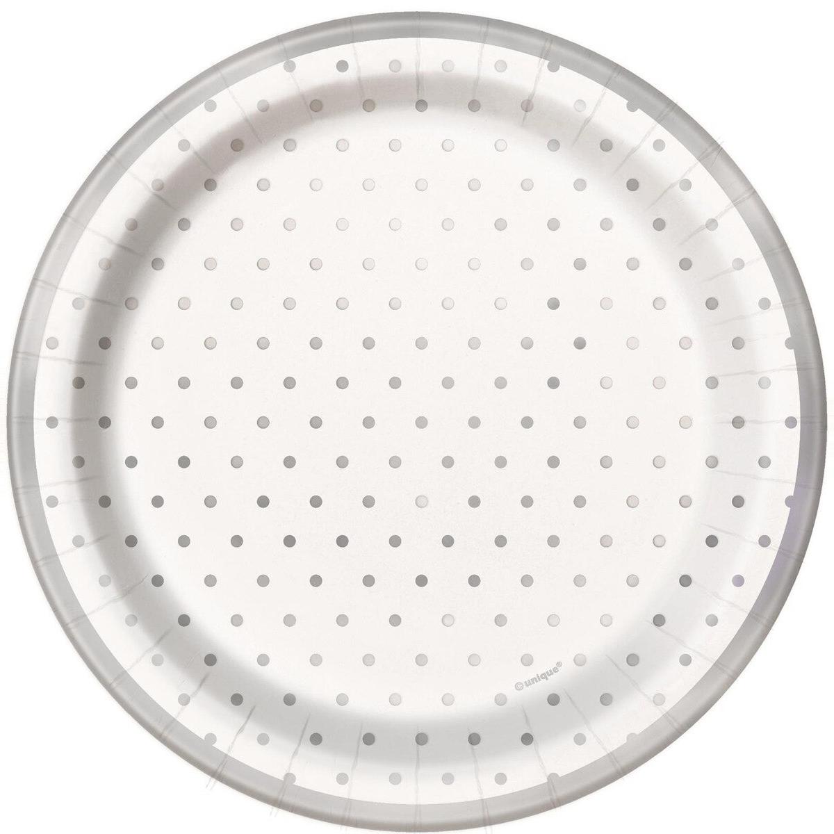 Silver Foil Dots 17cm 8pk Paper Plates