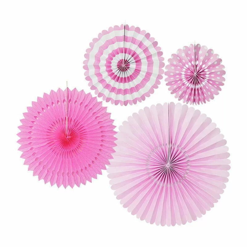 4 Pink Paper Fan set image 0