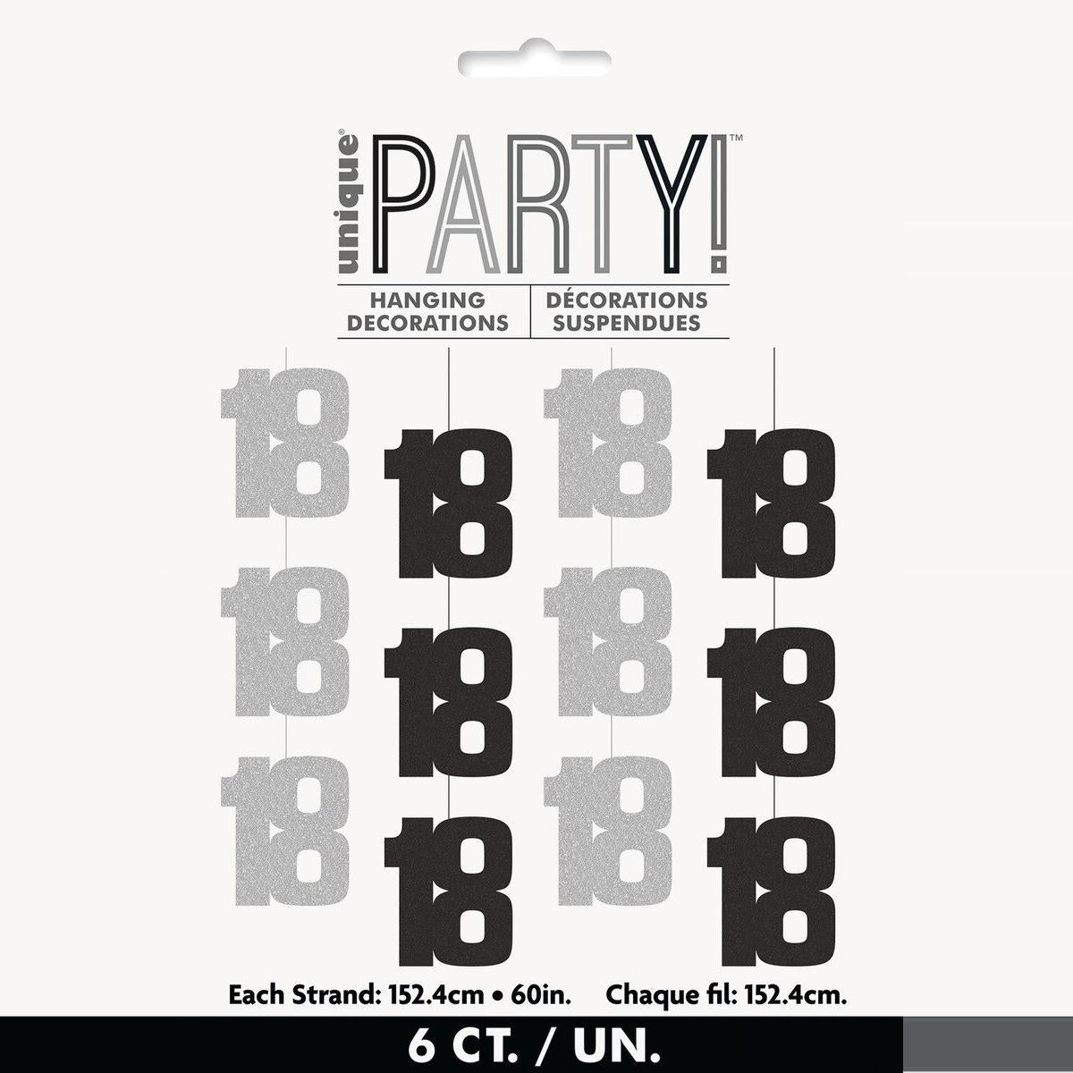 Glitz Black & Silver 6pk Hanging Decorations 1.5m #18