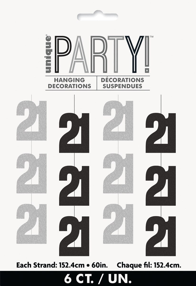 Glitz Black & Silver 6 Hanging Decorations 1.5m (5') - 21