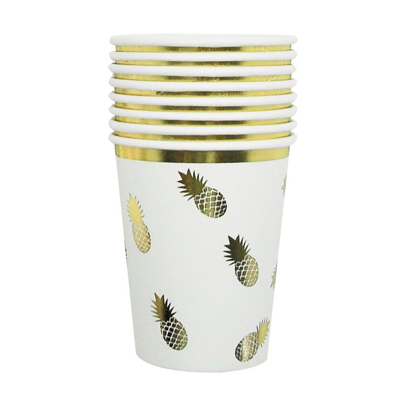 Gold Pinapple 9oz paper cups - 8pk image 0