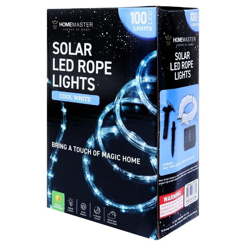 Rope Light Solar 100LED 12m Total Length Cool White 8 Functions image 0