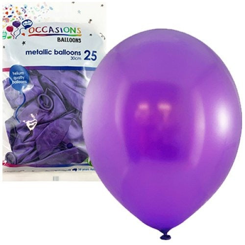 Metallic 30cm Latex Balloons 25pk - Purple image 0