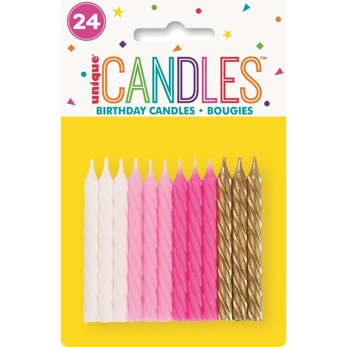 24 SPIRAL CANDLES - Pink/White/Gold image 0