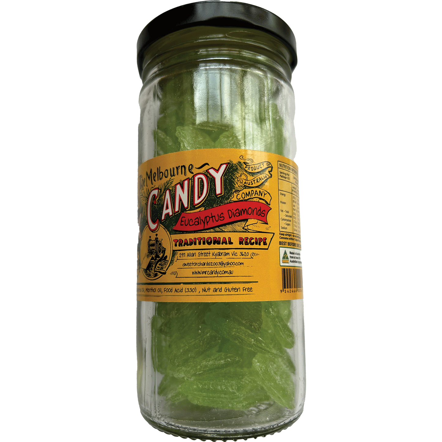 The Melbourne Rock Candy Eucalyptus & Diamonds Glass Jar 170g
