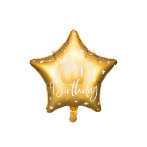 Foil Balloon Glossy Star Cursive Happy Birthday Gold 1pkt 40CM